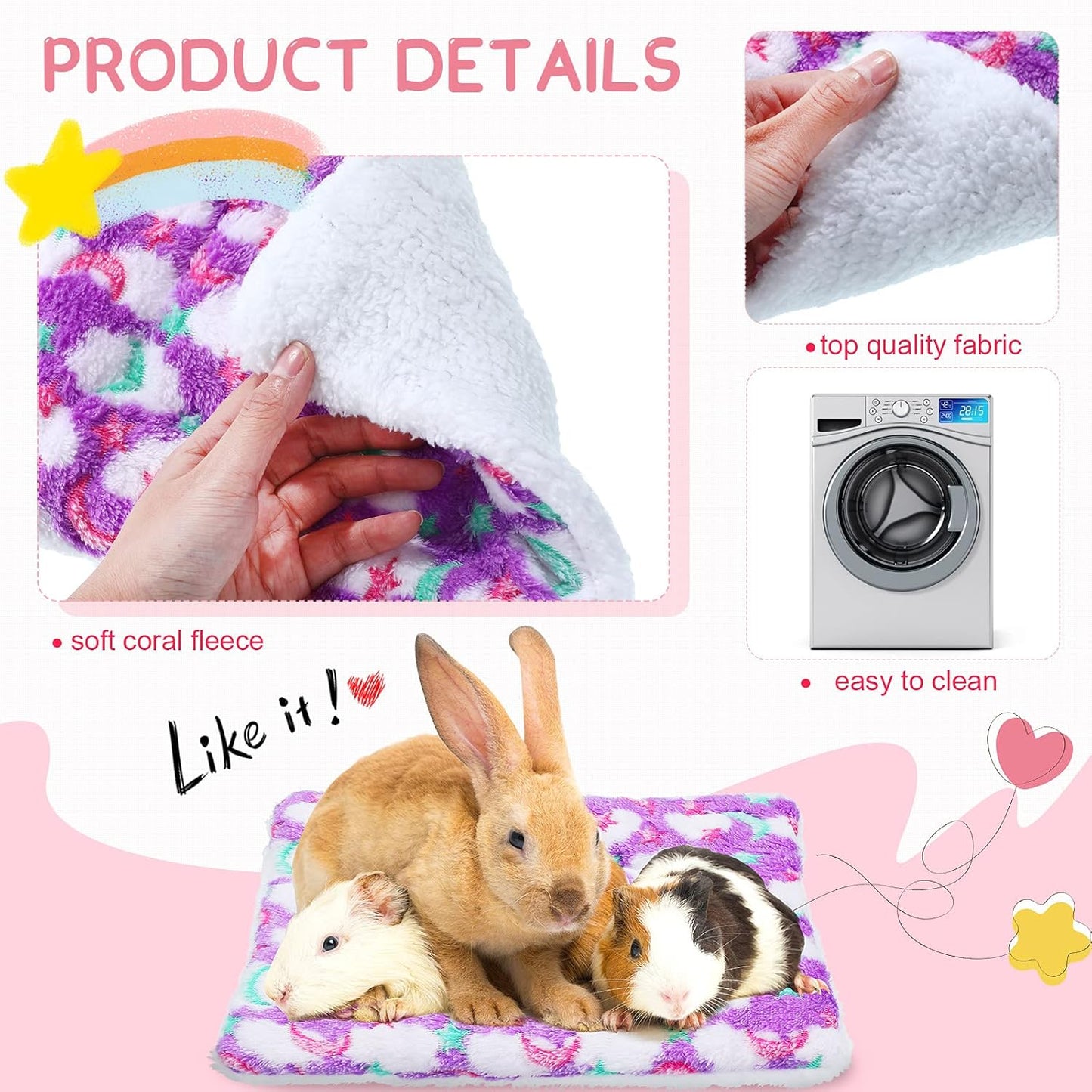 4 Pieces Rabbit Bunny Bed 10 X 11 Inch Guinea Pig Mats Plush Bunny Pad Mats Small Animal Dog Cat Bed Dog Hamster Pad